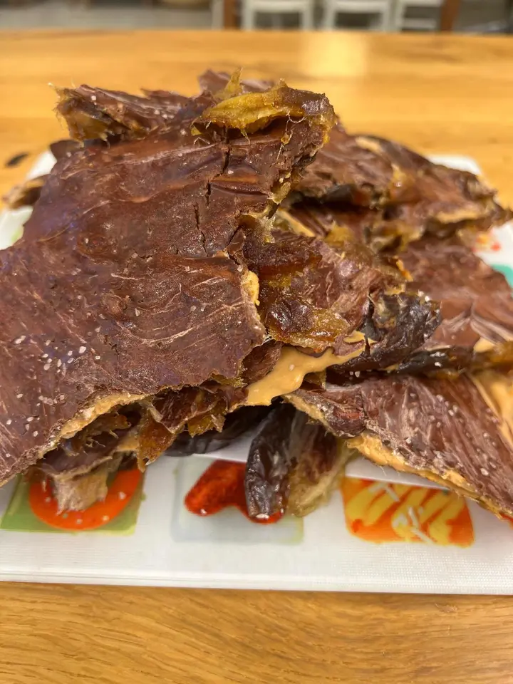 Homemade date and chocolate bark with peanut butter